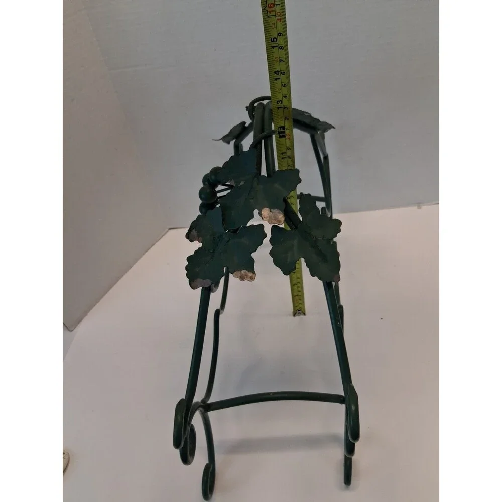 VTG Metal Grapevine Wine Rack Holder 5 Bottle Green Scrollwork Tabletop 1990s